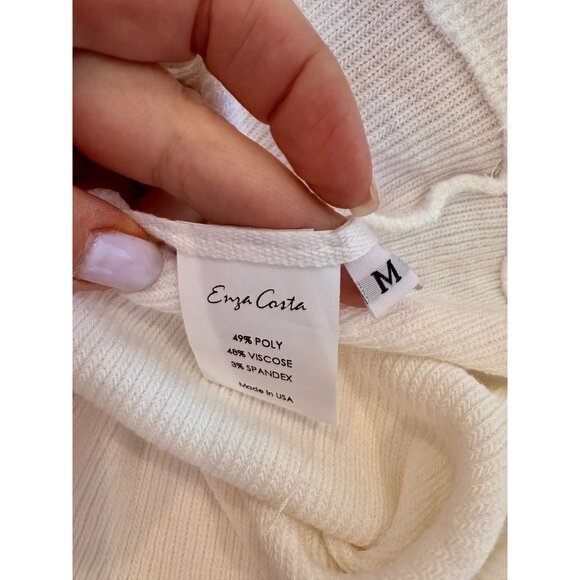 Enza Costa White Off Shoulder Foldover Ribbed Sweater NWOT - Size M - Picture 4 of 8